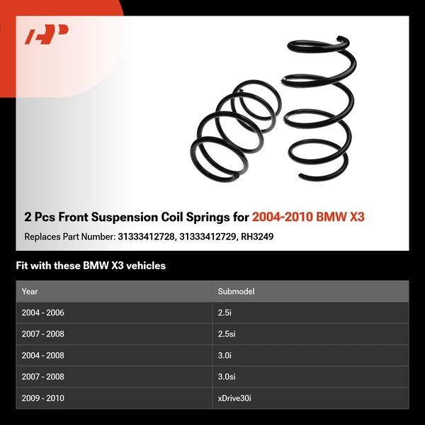 2 Pcs Front Suspension Coil Springs for 2004-2010 BMW X3