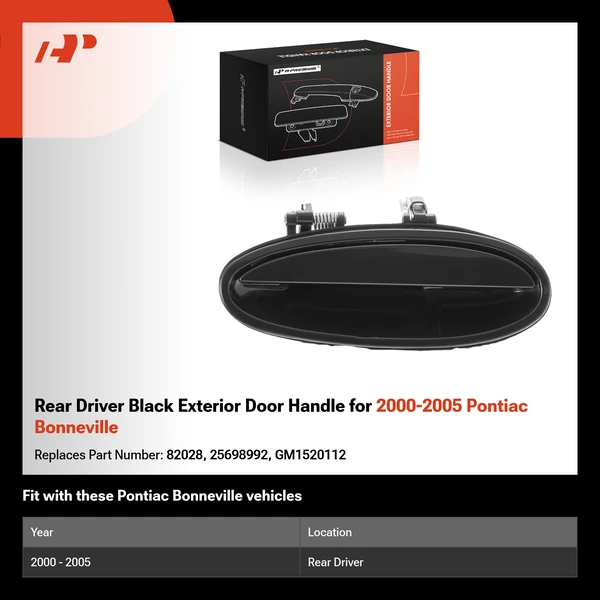 Rear Driver Black Exterior Door Handle for 2000-2005 Pontiac Bonneville