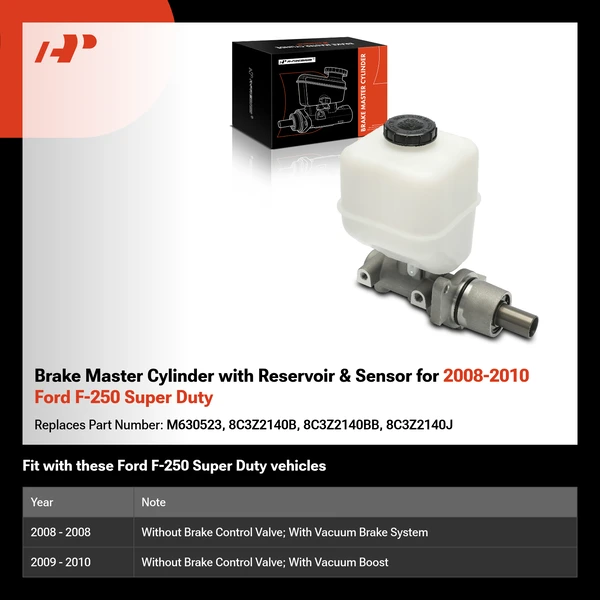 Brake Master Cylinder with Reservoir & Sensor for 2008-2010 Ford F-250 Super Duty
