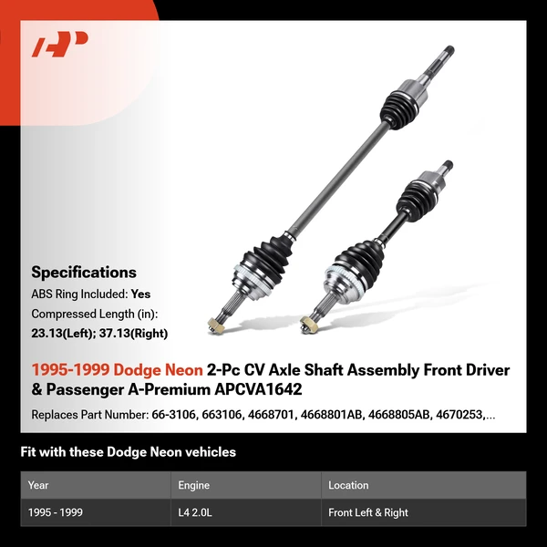 1995-1999 Dodge Neon 2-Pc CV Axle Shaft Assembly Front Driver & Passenger A-Premium APCVA1642