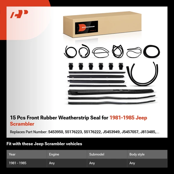 15 Pcs Front Rubber Weatherstrip Seal for 1981-1985 Jeep Scrambler