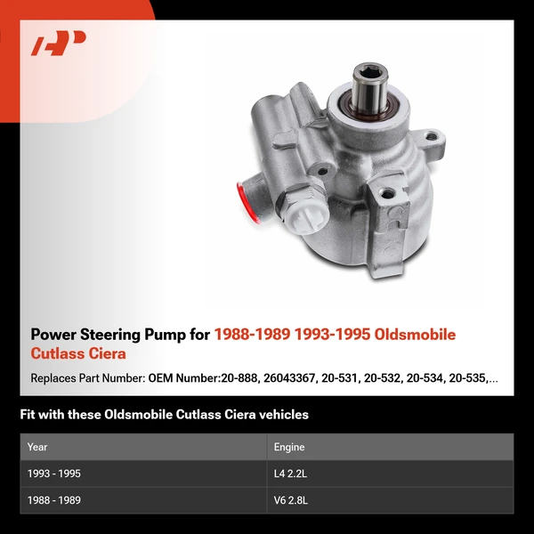 Power Steering Pump for 1988-1989 1993-1995 Oldsmobile Cutlass Ciera