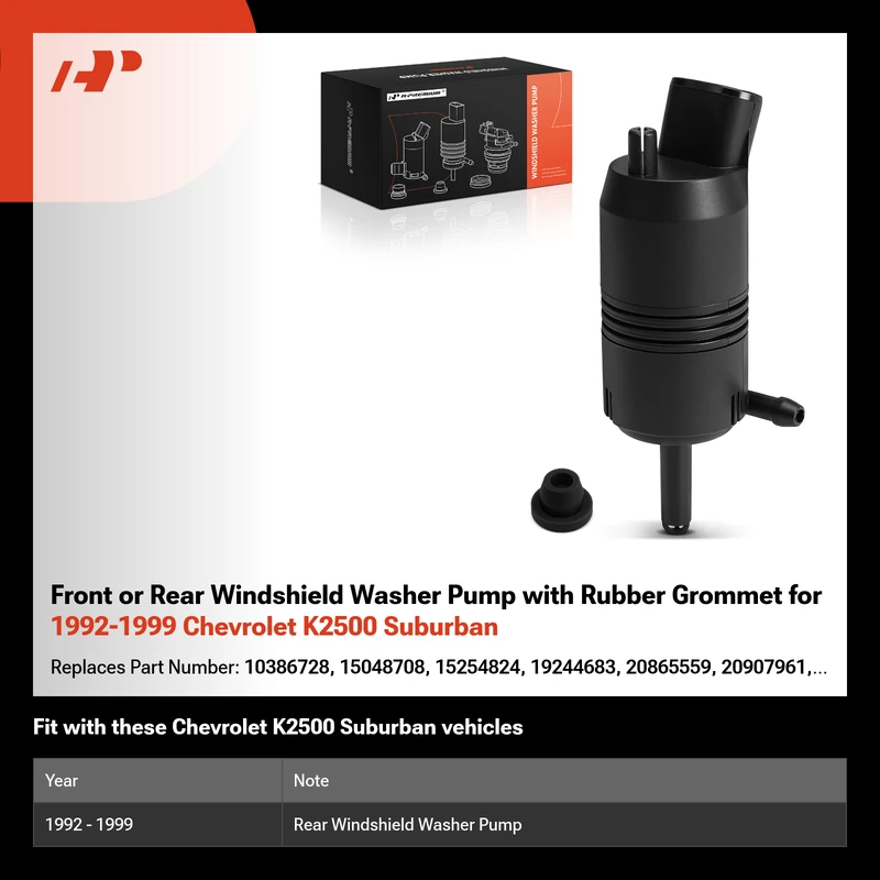 Front or Rear Windshield Washer Pump with Rubber Grommet for 1992-1999 Chevrolet K2500 Suburban