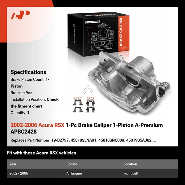 2002-2006 Acura RSX 1-Pc Brake Caliper 1-Piston A-Premium APBC2428