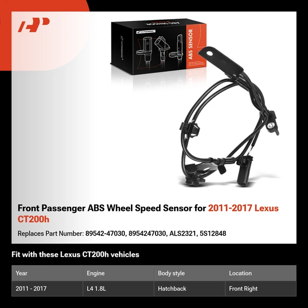 Front Passenger ABS Wheel Speed Sensor for 2011-2017 Lexus CT200h