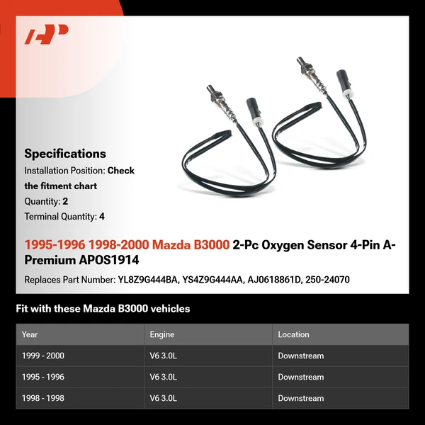 1995-1996 1998-2000 Mazda B3000 2-Pc Oxygen Sensor 4-Pin A-Premium APOS1914