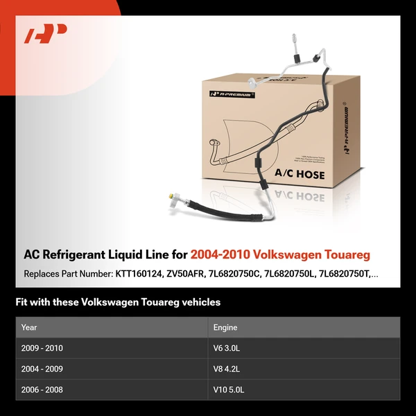 AC Refrigerant Liquid Line for 2004-2010 Volkswagen Touareg
