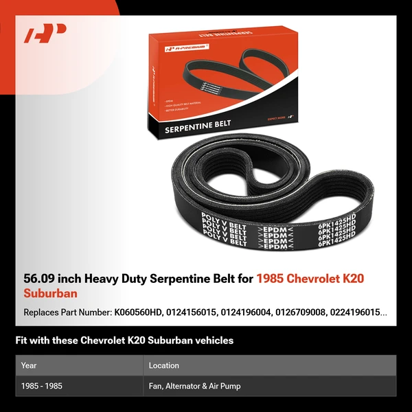 56.09 inch Heavy Duty Serpentine Belt for 1985 Chevrolet K20 Suburban