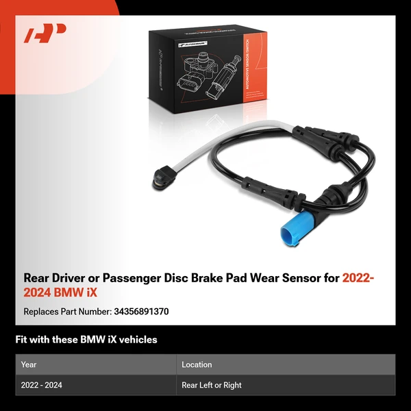 Rear Driver or Passenger Disc Brake Pad Wear Sensor for 2022-2024 BMW iX