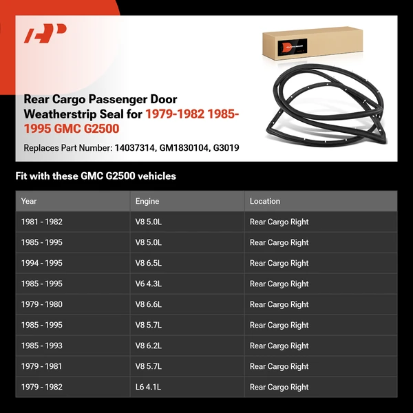 Rear Cargo Passenger Door Weatherstrip Seal for 1979-1982 1985-1995 GMC G2500
