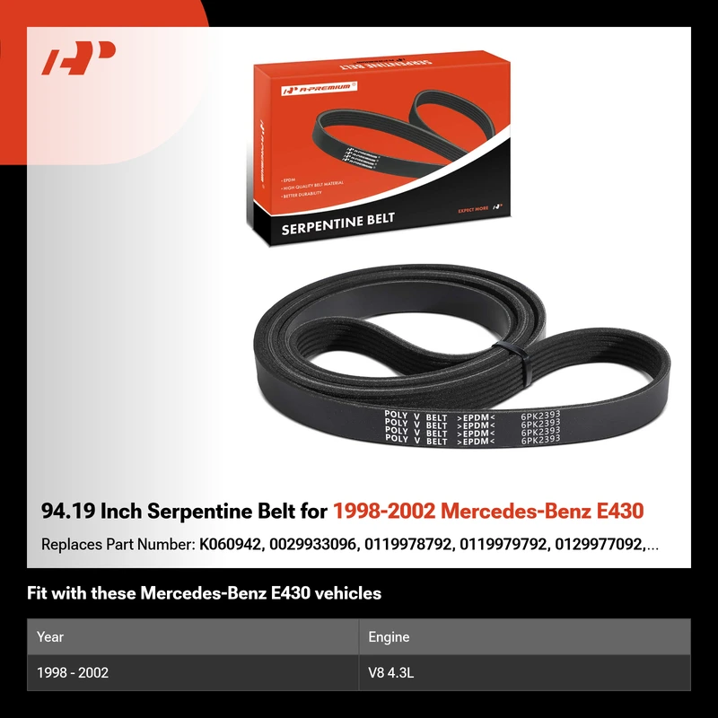 94.19 Inch Serpentine Belt for 1998-2002 Mercedes-Benz E430