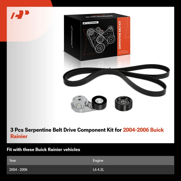 3 Pcs Serpentine Belt Drive Component Kit for 2004-2006 Buick Rainier