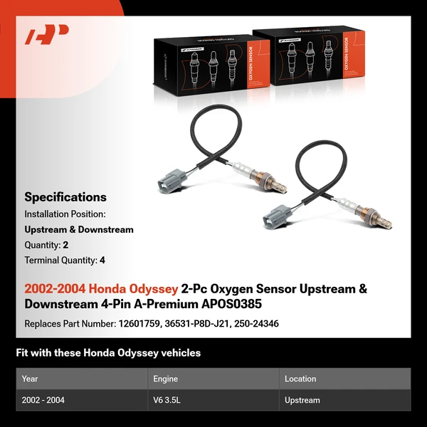 2002-2004 Honda Odyssey 2-Pc Oxygen Sensor Upstream & Downstream 4-Pin A-Premium APOS0385