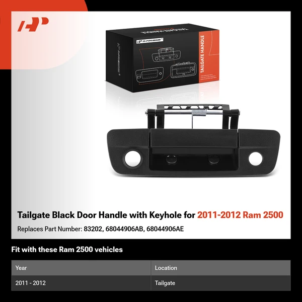Tailgate Black Door Handle with Keyhole for 2011-2012 Ram 2500