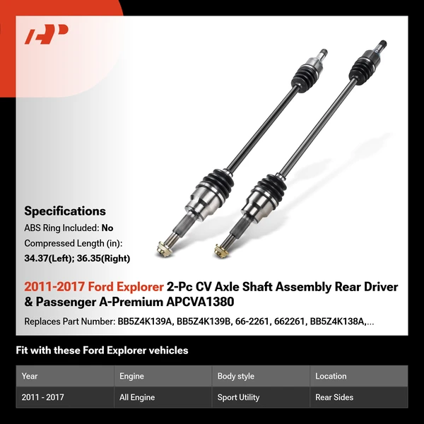 2011-2017 Ford Explorer 2-Pc CV Axle Shaft Assembly Rear Driver & Passenger A-Premium APCVA1380