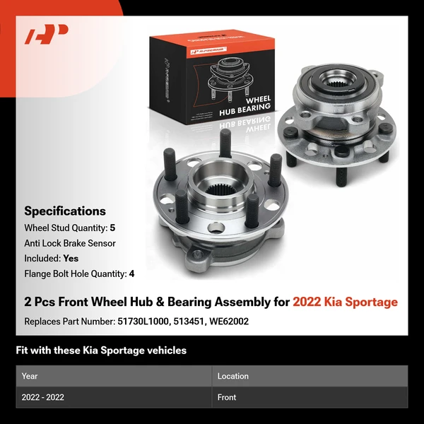 2 Pcs Front Wheel Hub & Bearing Assembly for 2022 Kia Sportage