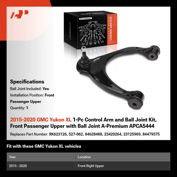 2015-2020 GMC Yukon XL 1-Pc Control Arm and Ball Joint Kit, Front Passenger Upper with Ball Joint A-Premium APCA5444