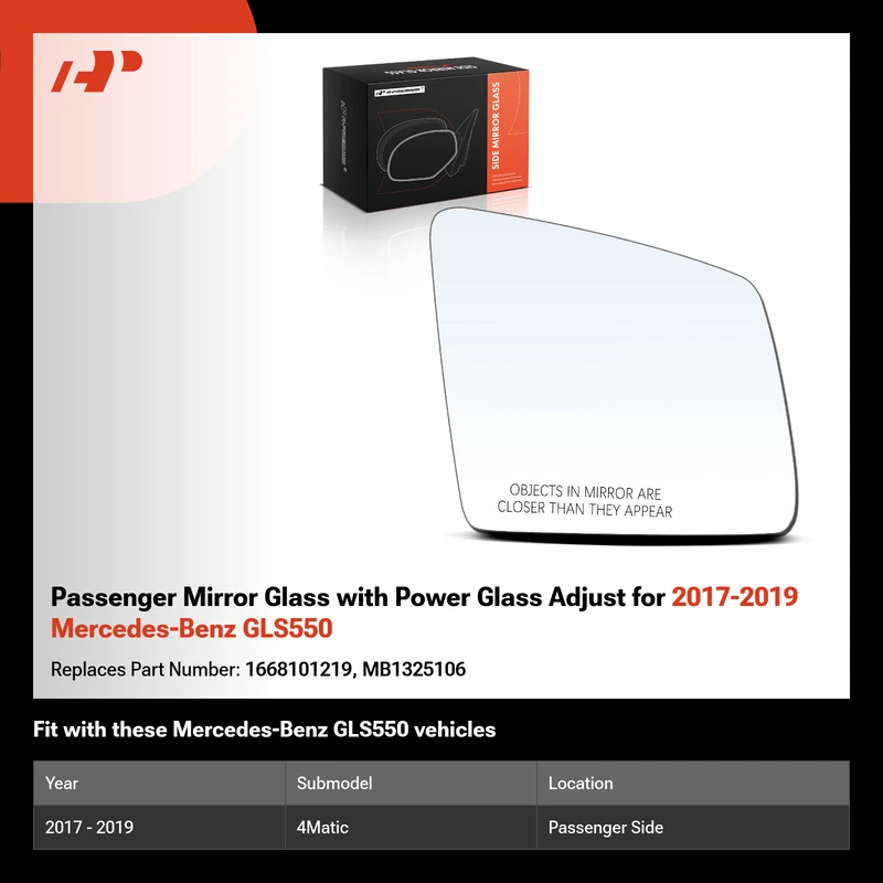 Passenger Mirror Glass with Power Glass Adjust for 2017-2019 Mercedes-Benz GLS550