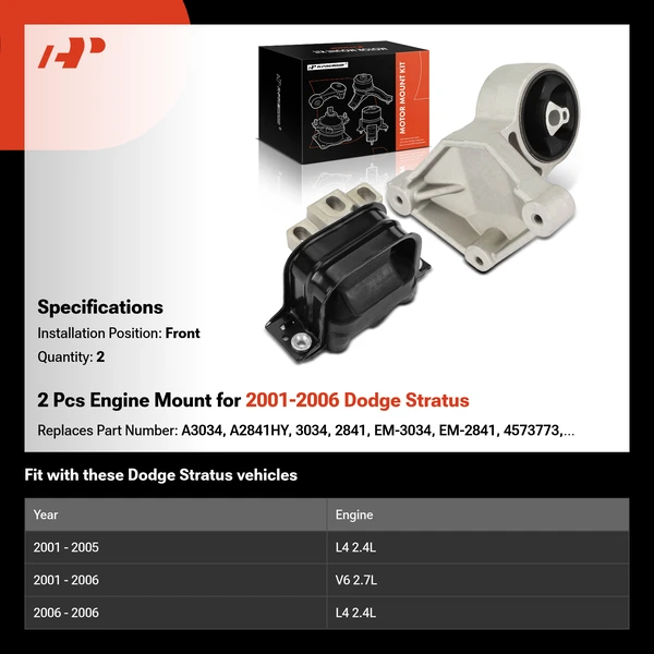 2001-2006 Dodge Stratus 2-Pc Engine Mount Front A-Premium APEM393