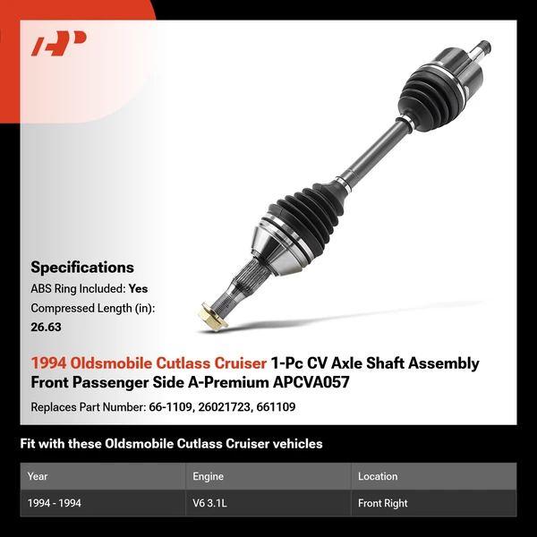 1994 Oldsmobile Cutlass Cruiser 1-Pc CV Axle Shaft Assembly Front Passenger Side A-Premium APCVA057