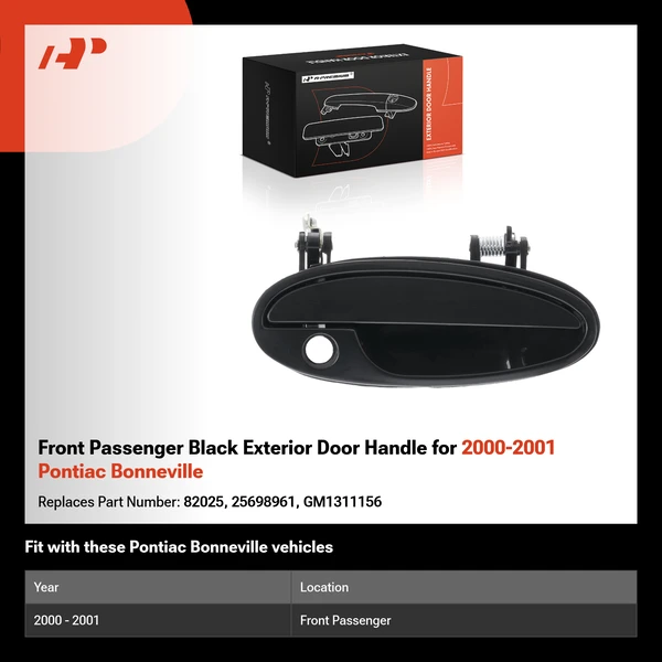 Front Passenger Black Exterior Door Handle for 2000-2001 Pontiac Bonneville