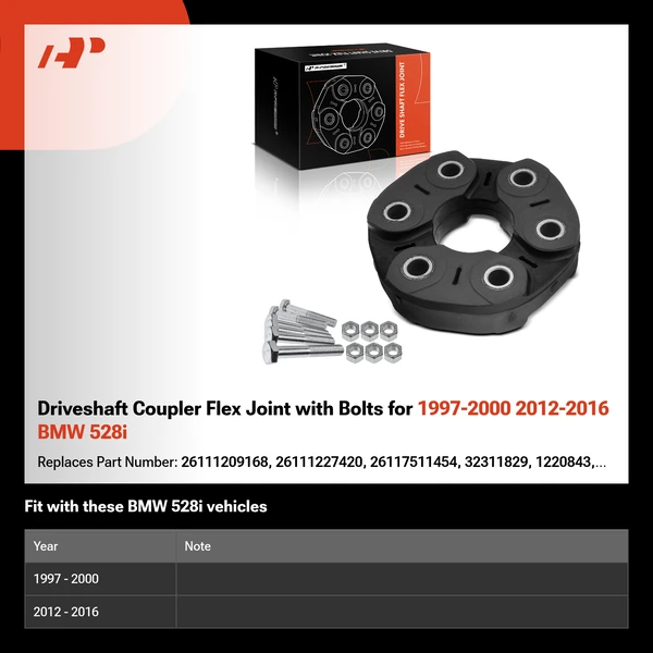 Driveshaft Coupler Flex Joint with Bolts for 1997-2000 2012-2016 BMW 528i