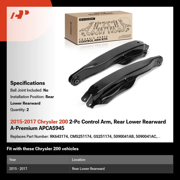2015-2017 Chrysler 200 2-Pc Control Arm, Rear Lower Rearward A-Premium APCA5945
