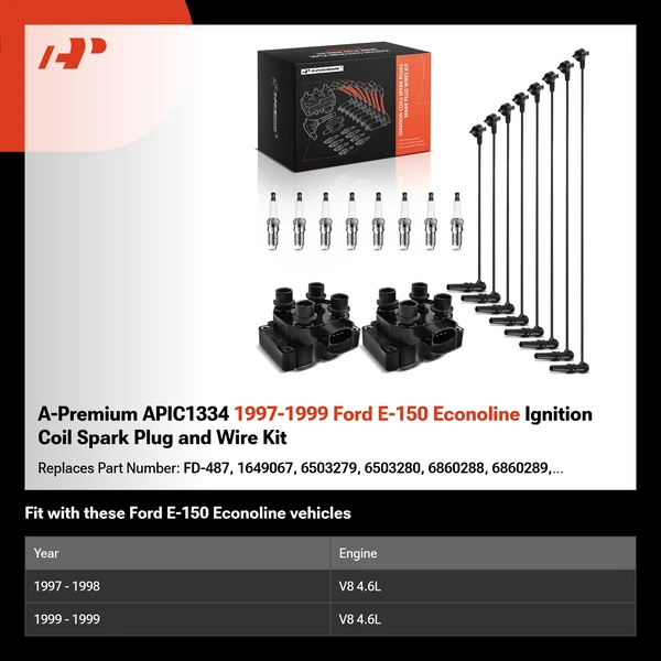 A-Premium APIC1334 1997-1999 Ford E-150 Econoline Ignition Coil Spark Plug and Wire Kit