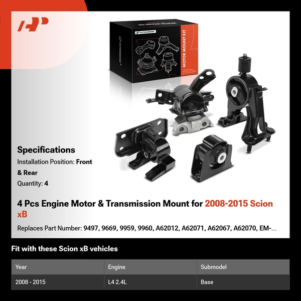 4 Pcs Engine Motor & Transmission Mount for 2008-2015 Scion xB