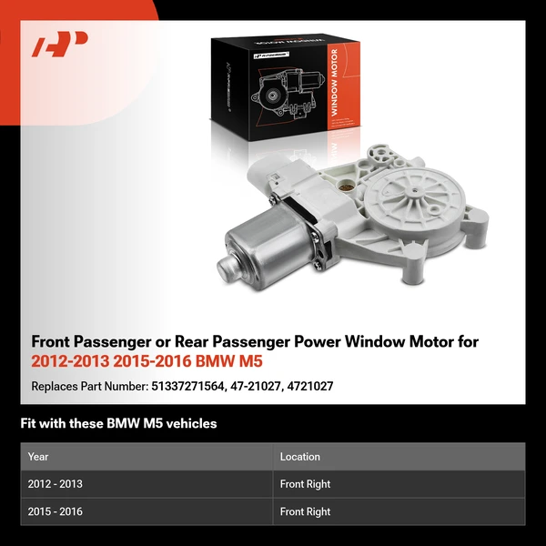 Front Passenger or Rear Passenger Power Window Motor for 2012-2013 2015-2016 BMW M5