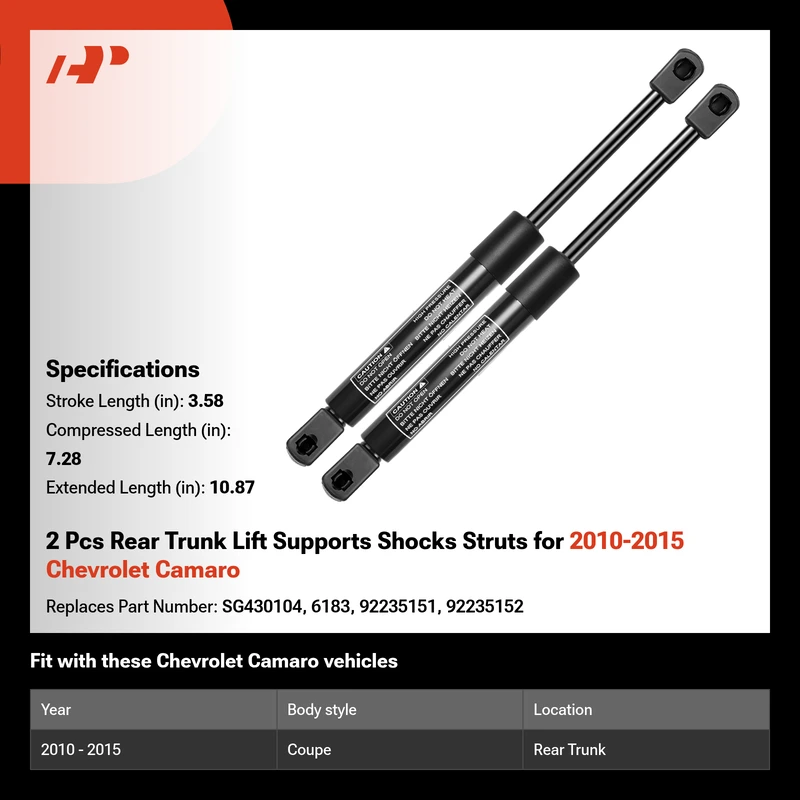 2 Pcs Rear Trunk Lift Supports Shocks Struts for 2010-2015 Chevrolet Camaro