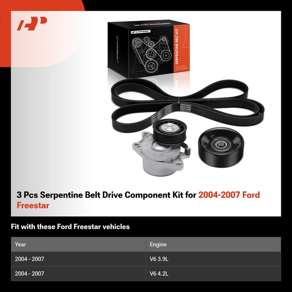 3 Pcs Serpentine Belt Drive Component Kit for 2004-2007 Ford Freestar