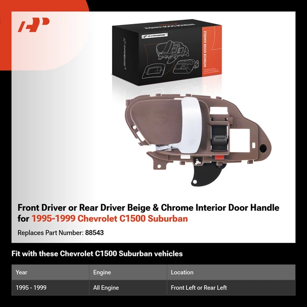 Front Driver or Rear Driver Beige & Chrome Interior Door Handle for 1995-1999 Chevrolet C1500 Suburban