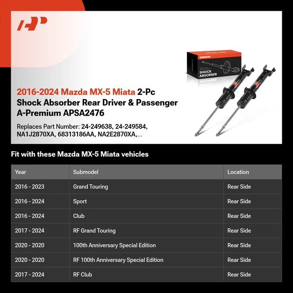 2016-2024 Mazda MX-5 Miata 2-Pc Shock Absorber Rear Driver & Passenger A-Premium APSA2476