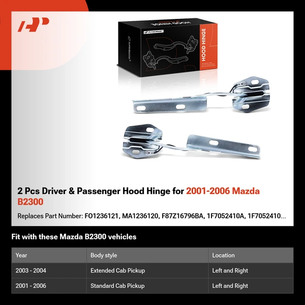 2 Pcs Driver & Passenger Hood Hinge for 2001-2006 Mazda B2300