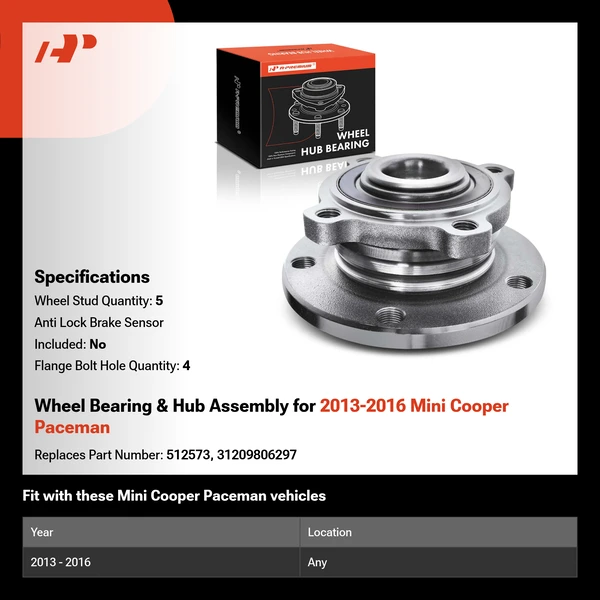 Wheel Bearing & Hub Assembly for 2013-2016 Mini Cooper Paceman