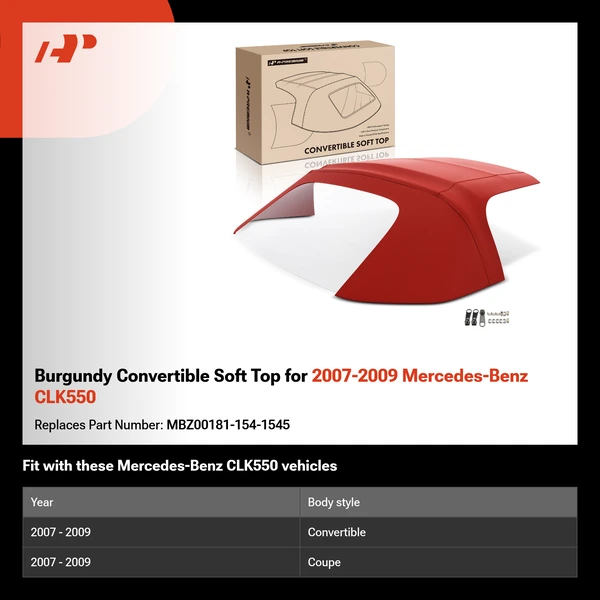Burgundy Convertible Soft Top for 2007-2009 Mercedes-Benz CLK550