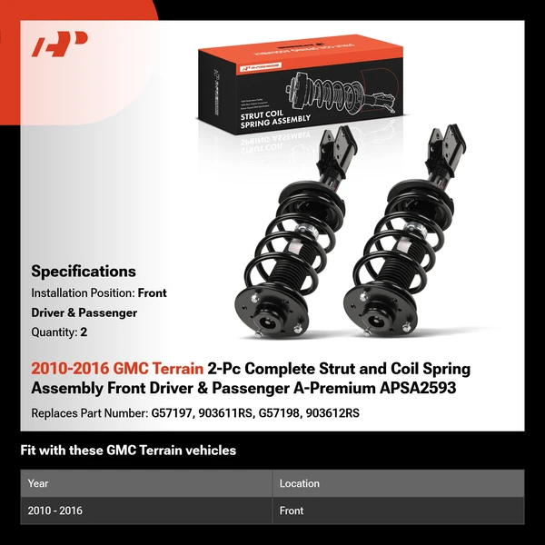 2010-2016 GMC Terrain 2-Pc Complete Strut and Coil Spring Assembly Front Driver & Passenger A-Premium APSA2593