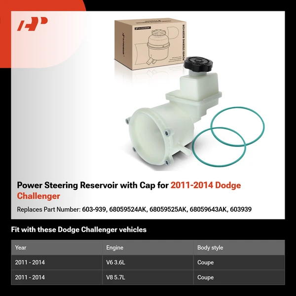 Power Steering Reservoir with Cap for 2011-2014 Dodge Challenger