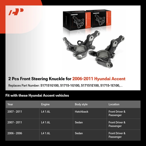 2 Pcs Front Steering Knuckle for 2006-2011 Hyundai Accent