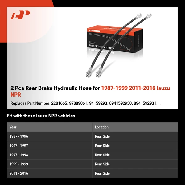 2 Pcs Rear Brake Hydraulic Hose for 1987-1999 2011-2016 Isuzu NPR