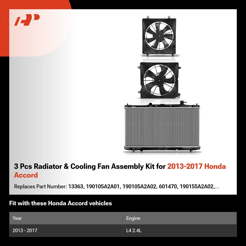 3 Pcs Radiator & Cooling Fan Assembly Kit for 2013-2017 Honda Accord
