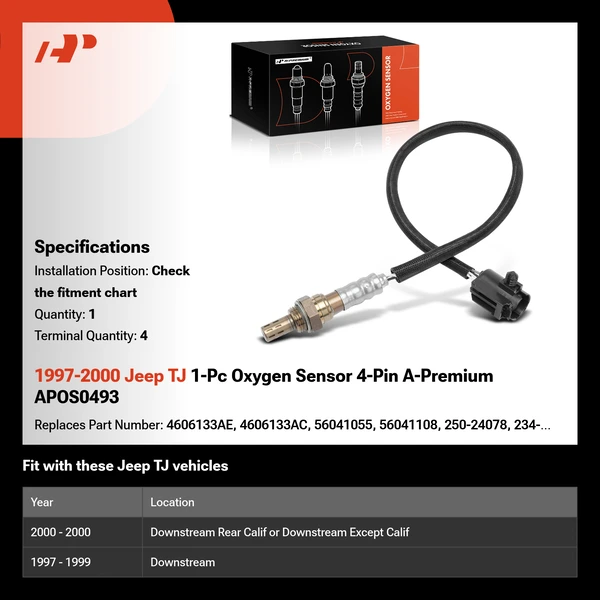 1997-2000 Jeep TJ 1-Pc Oxygen Sensor 4-Pin A-Premium APOS0493