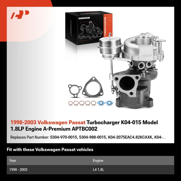 1998-2003 Volkswagen Passat Turbocharger K04-015 Model 1.8LP Engine A-Premium APTBC002