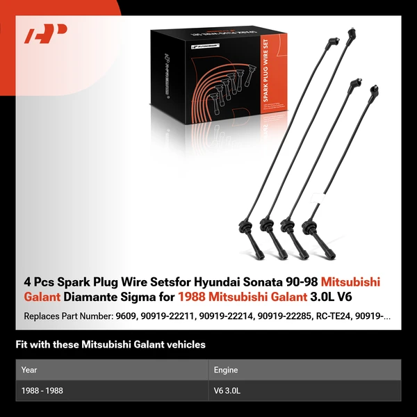 4 Pcs Spark Plug Wire Setsfor Hyundai Sonata 90-98 Mitsubishi Galant Diamante Sigma for 1988 Mitsubishi Galant 3.0L V6