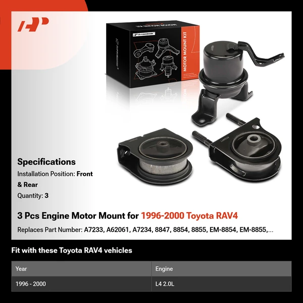 3 Pcs Engine Motor Mount for 1996-2000 Toyota RAV4