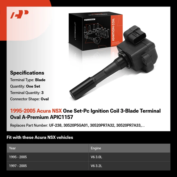 1995-2005 Acura NSX One Set-Pc Ignition Coil 3-Blade Terminal Oval A-Premium APIC1157