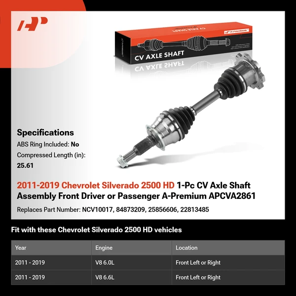 2011-2019 Chevrolet Silverado 2500 HD 1-Pc CV Axle Shaft Assembly Front Driver or Passenger A-Premium APCVA2861