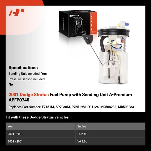 2001 Dodge Stratus Fuel Pump with Sending Unit A-Premium APFP0740