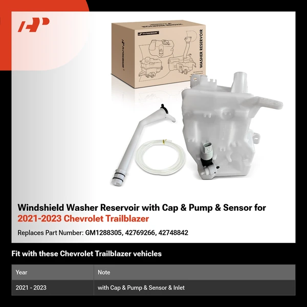 Windshield Washer Reservoir with Cap & Pump & Sensor for 2021-2023 Chevrolet Trailblazer